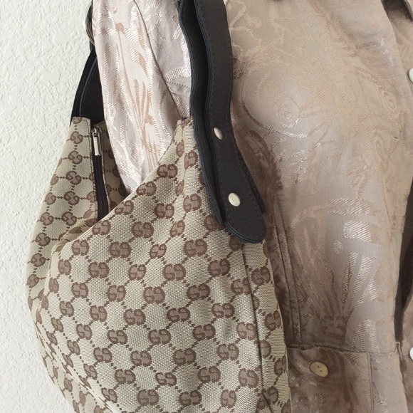 Shoulder bag Monogramed GG tan bag brown trim slouchy bag medium size tan bag - Picture 2 of 11